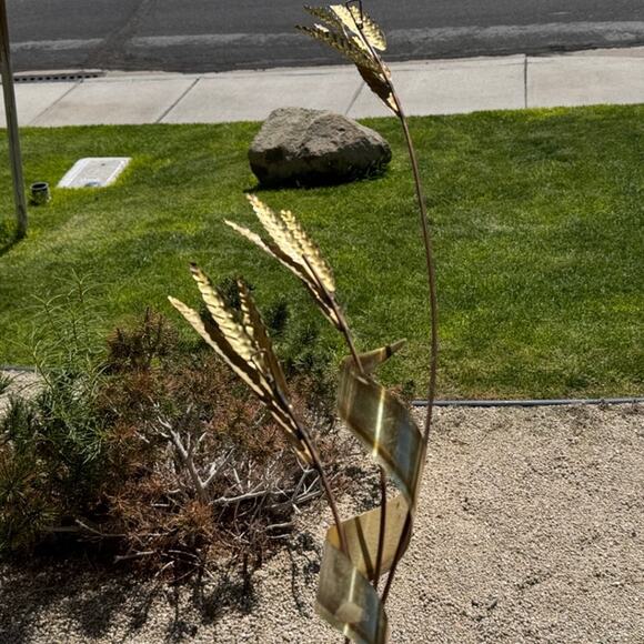 vintage home interior Mid-Century Modern metal wheat stalk wall art brass copper - Picture 9 of 13